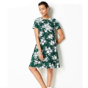 J. Jill Floral Green and White Dress Short Sleeves Casual Dress Size S